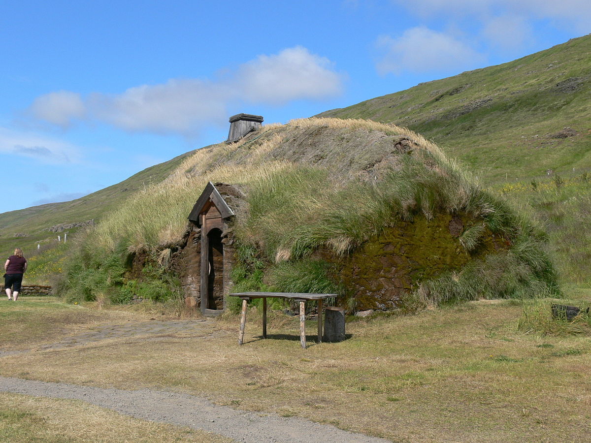 Reconstructed longhouse at Eiríksstaðir and the birthplace of Leifur Eiriksson